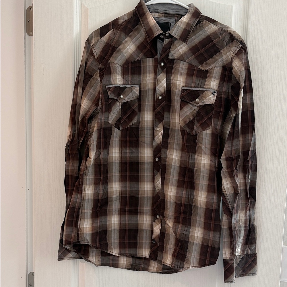 7 Diamonds Men's Dark Brown Plaid Shirt
